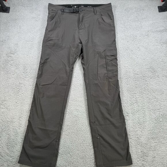 Prana Pants Mens 34x32 Grey Stretch Zion Cargo Convertible Outdoor Hiking Belted - Picture 1 of 12